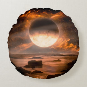 Landschap in een fantasievreemde planeet met een v rond kussen