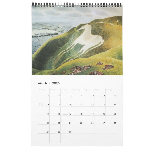 landschap in Engeland, Retro Kalender (Mar 2026)