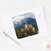 Landschap in het meer van Bled in de herfst Vierkante Sticker (Envelop)