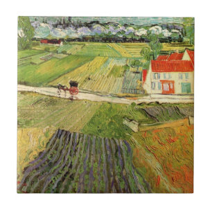 Landschap, koets en trein van Vincent van Gogh Tegeltje
