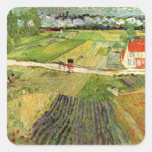 Landschap, koets en trein van Vincent van Gogh Vierkante Sticker