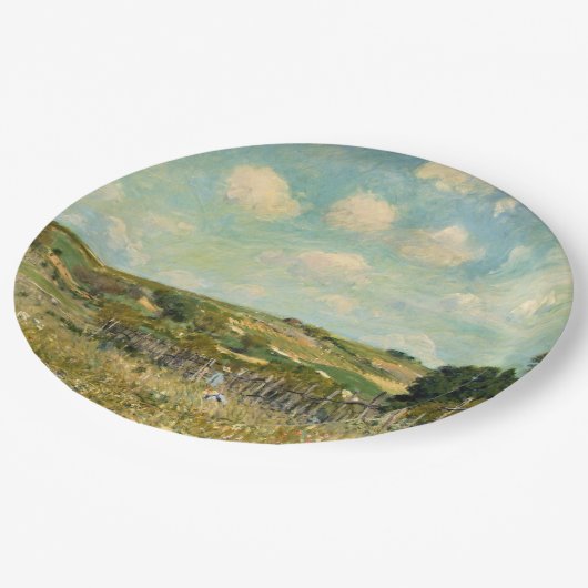 Landschap Landbeemdschap (door Alfred Sisley) Papieren Bordje (Gekanteld)