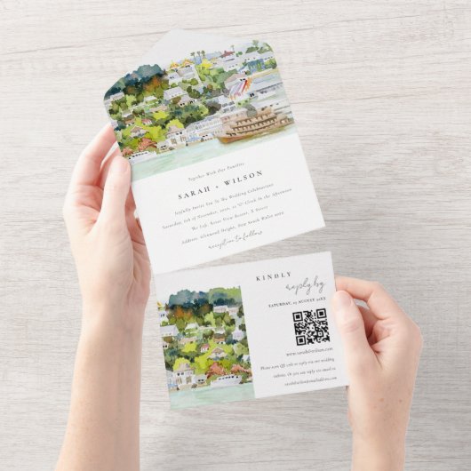 Landschap Landschap Landschap Wuwen QR-code All In One Uitnodiging (Afscheurbaar)
