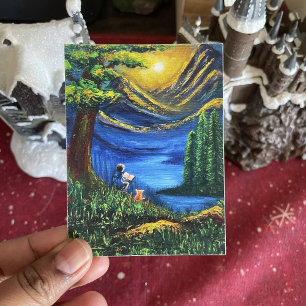 Landschap Levendige kleuren Zonsondergang Lezen Fi Poster