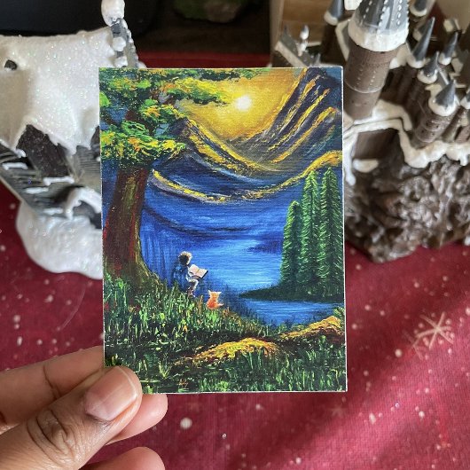 Landschap Levendige kleuren Zonsondergang Lezen Fi Poster