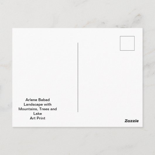 Landschap met bergen, bomen en meer, briefkaart (Achterkant)
