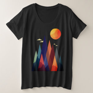Landschap met bergen en zon grote maat t-shirt