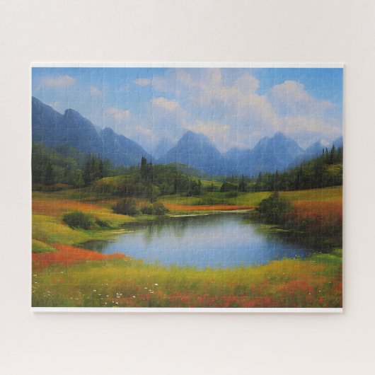 Landschap met bergen op afstand legpuzzel (Horizontaal)