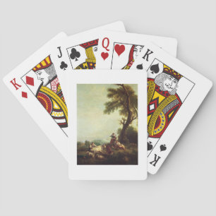 Landschap met boeren die een kudde vee gadeslaan pokerkaarten