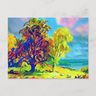 Landschap met bomen en schapen briefkaart