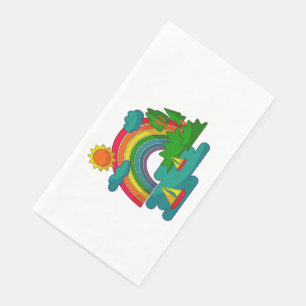 Landschap met boten onder zon wolken en regenboog servet