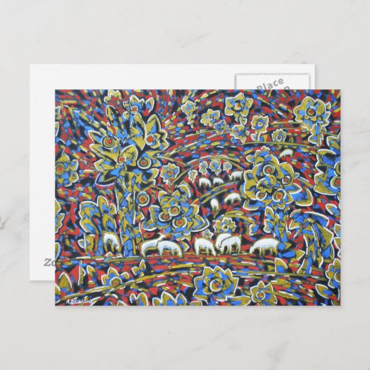 Landschap met Briefkaart van schapen (Voorkant / Achterkant)