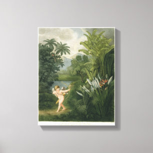 Landschap met Cupid die een pijl op een Parrot ric Canvas Afdruk