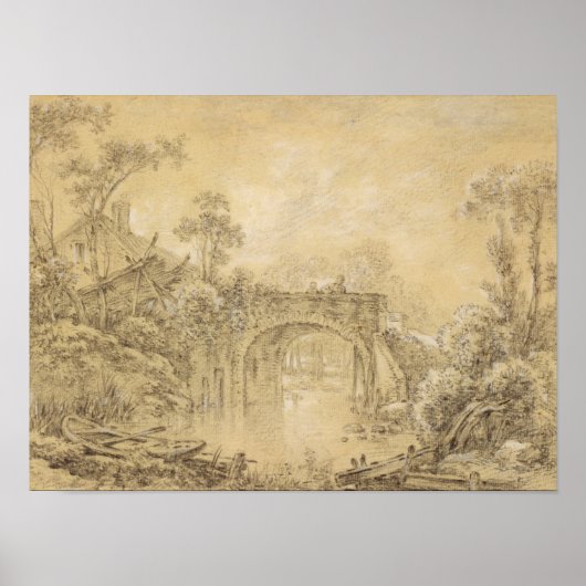 Landschap met een bijtende brug poster (Voorkant)