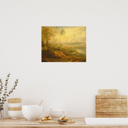 Landschap met een Birdcatcher (olie op het paneel) Poster (Keuken)