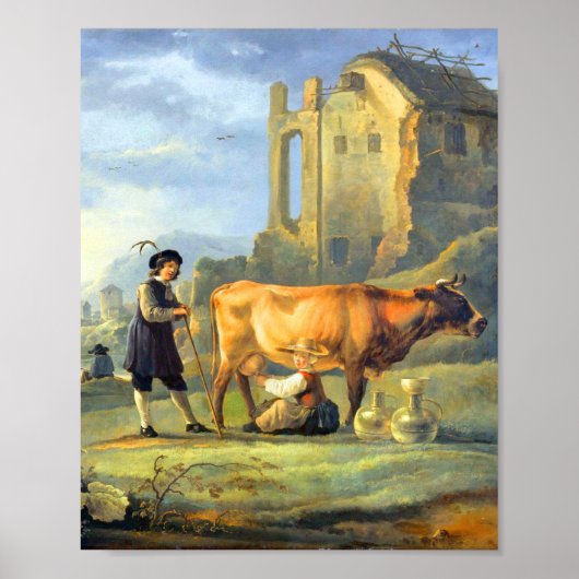 Landschap met een jong meisje dat een koe van Aelb Poster (Voorkant)