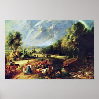 Landschap met een regenboog door Rubens Peter Paul Poster