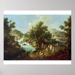 Landschap met een rivier- en dansende peasantia (o poster