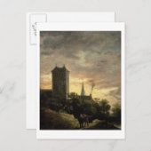Landschap met een toren (olie op canvas) briefkaart (Voorkant / Achterkant)