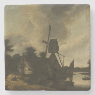 Landschap met een windmolen – Salomon Rombouts Stenen Onderzetter