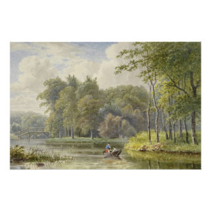 Landschap met Figuren in een Roeibootje Antiek Perfect Poster