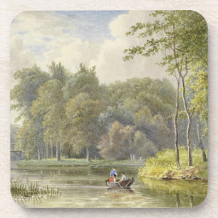Landschap met Figuren in een Roeibootje Vintage Bier Onderzetter