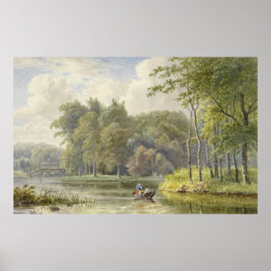 Landschap met Figuren in een Roeibootje Vintage Poster