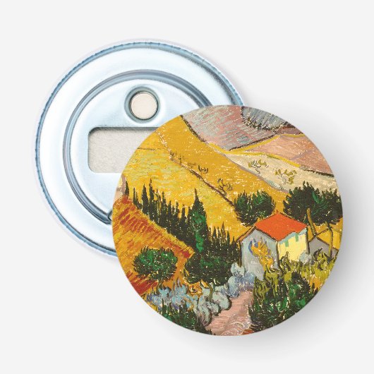 Landschap met House en Ploughma Vincent van Gogh Button Flesopener (Voorkant)