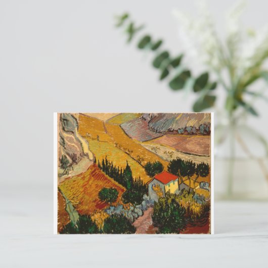 Landschap met House & Plowman, Vincent Van Gogh Briefkaart (Staand voorkant)