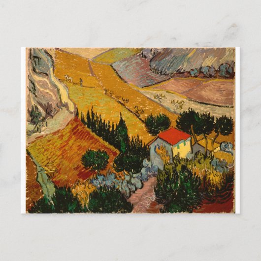 Landschap met House & Plowman, Vincent Van Gogh Briefkaart (Voorkant)