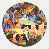 Landschap met koeien en een kameel, ronde sticker (Voorkant)