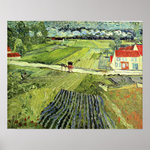 Landschap met koets en trein poster