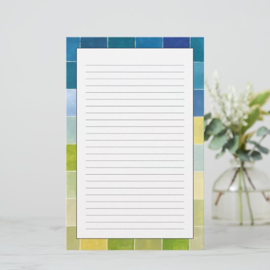 Landschap met multigekleurde vierkantjes briefpapier (Staand voorkant)