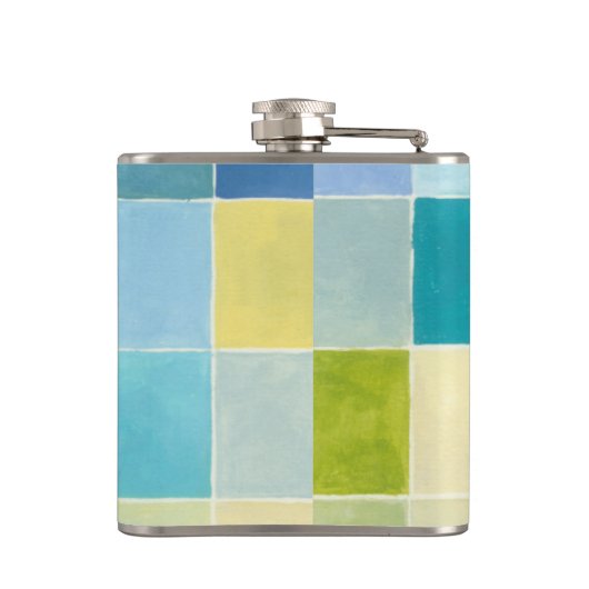 Landschap met multigekleurde vierkantjes heupfles (Achterkant)