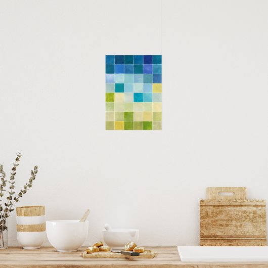 Landschap met multigekleurde vierkantjes poster (Keuken)