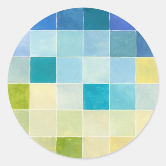 Landschap met multigekleurde vierkantjes ronde sticker (Voorkant)