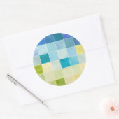 Landschap met multigekleurde vierkantjes ronde sticker (Envelop)