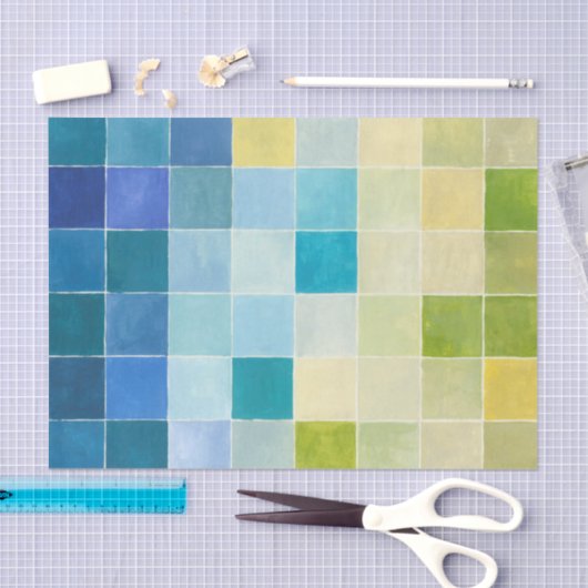 Landschap met multigekleurde vierkantjes tissuepapier (Craft)