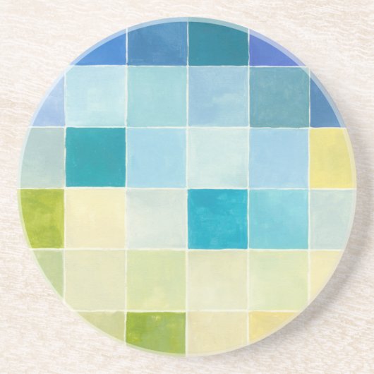 Landschap met multigekleurde vierkantjes zandsteen onderzetter (Voorkant)