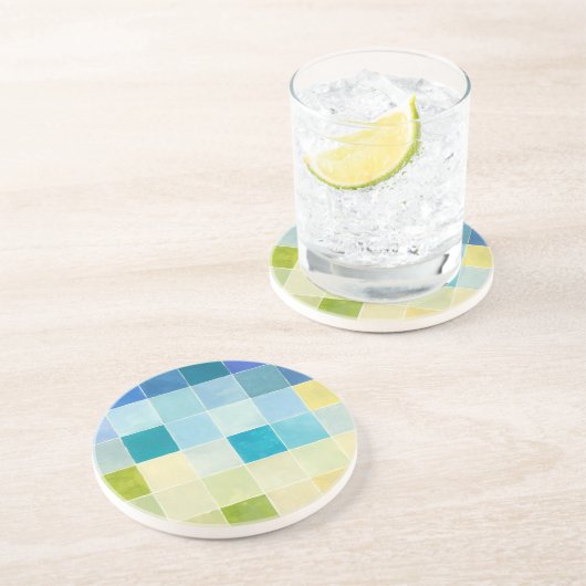 Landschap met multigekleurde vierkantjes zandsteen onderzetter (Zijkant)