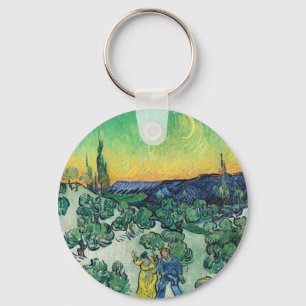 Landschap met paar wandelen en halve maan sleutelhanger