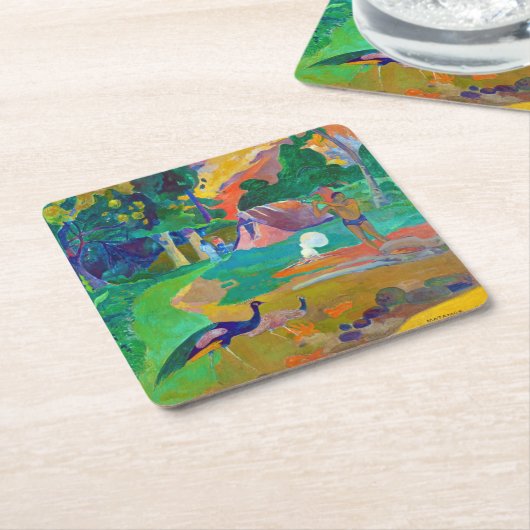 Landschap met pacocks, Gauguin Vierkante Kartonnen Onderzetter (Schuin)