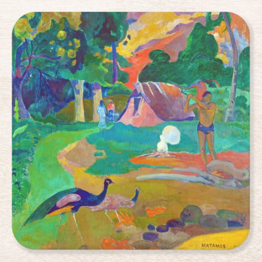 Landschap met pacocks, Gauguin Vierkante Kartonnen Onderzetter (Voorkant)