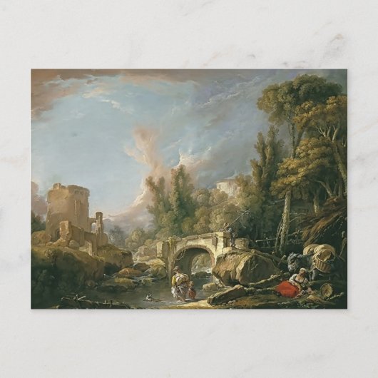 Landschap met Ruin & Bridge van Francois Boucher Briefkaart (Voorkant)