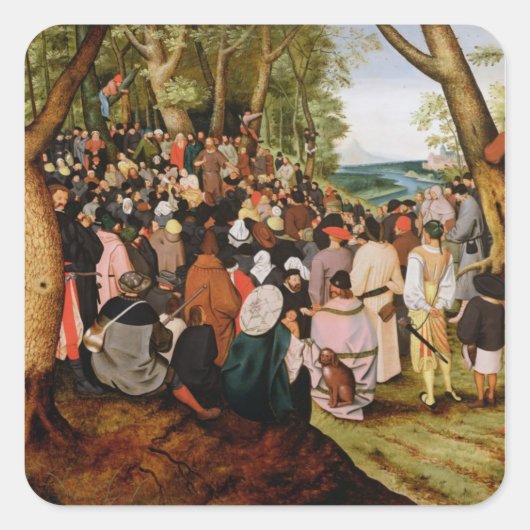 Landschap met St. John de Baptist Preaching Vierkante Sticker (Voorkant)