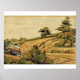 Landschap met trein, 1854 (m/c en potlood op papie poster