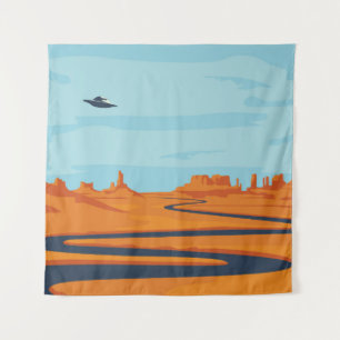 landschap met verlaten dal, bergen, donker w wandkleed