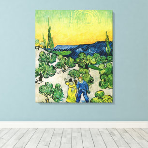 Landschap met wandelend paar van Vincent van Gogh Canvas Afdruk