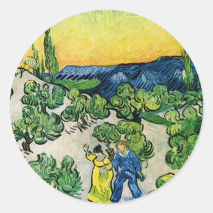 Landschap met wandelend paar van Vincent van Gogh Ronde Sticker