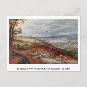 Landschap met windmolen door Jan Brueghel van oude Briefkaart